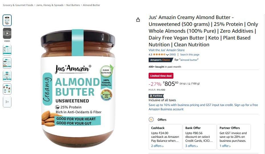 Amazon Optimized Almond Butter Listing