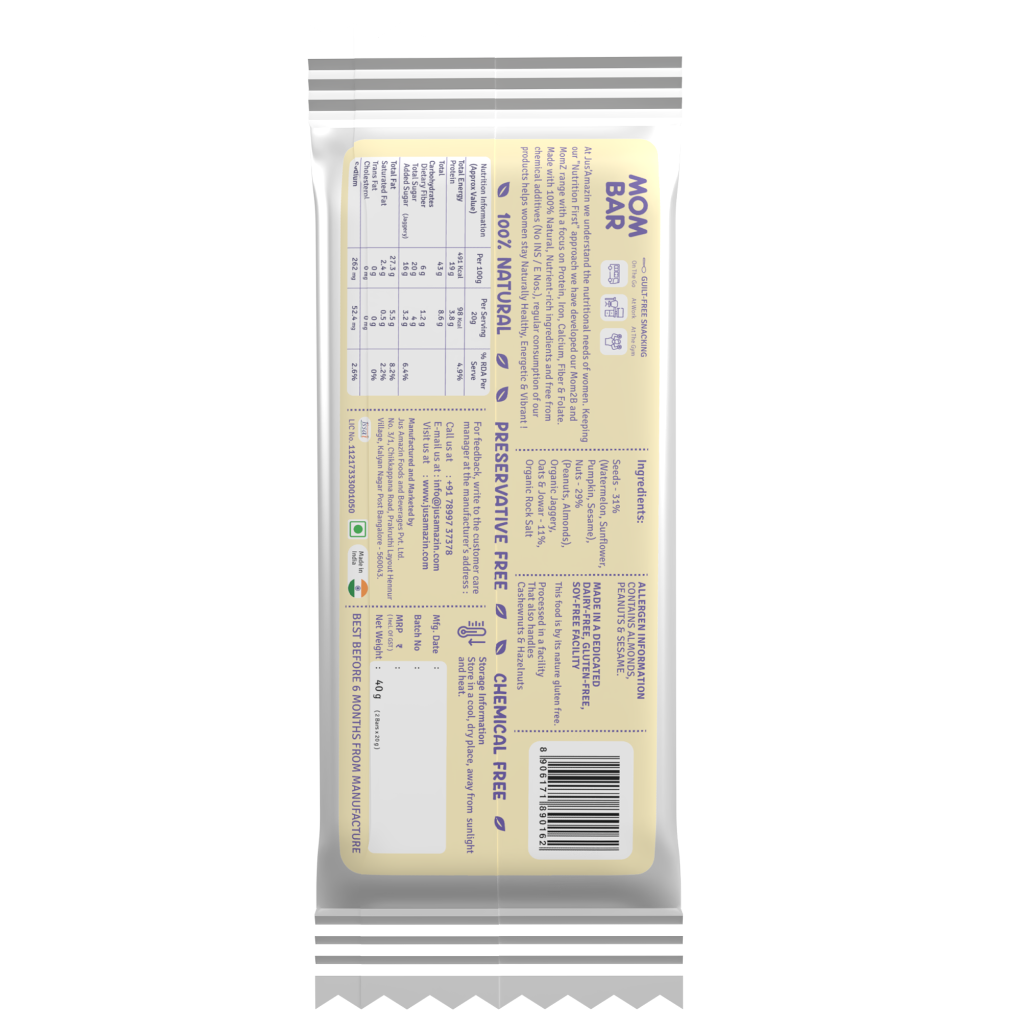 The Mom Bar — Regulatory Back of Pack
